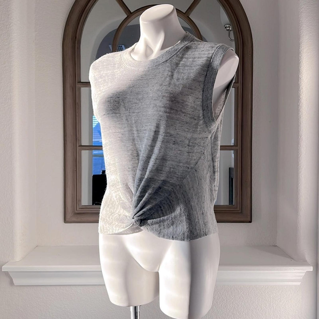 Veronica Beard Kellen Crewneck Cap-Sleeve Knit Twist Front Sweater, Size L $250