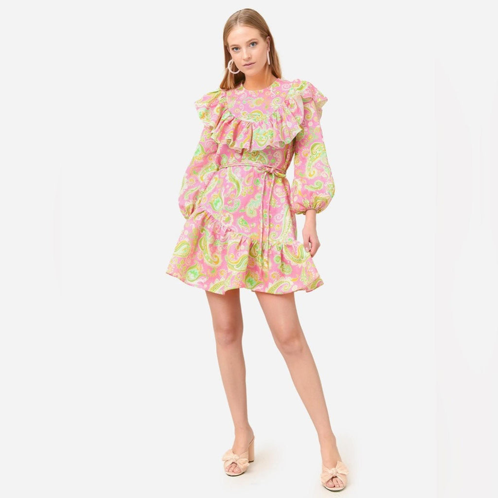ALÉMAIS Marta Linen Ruffle Mini Dress, Size AUS 4 New w/Tag