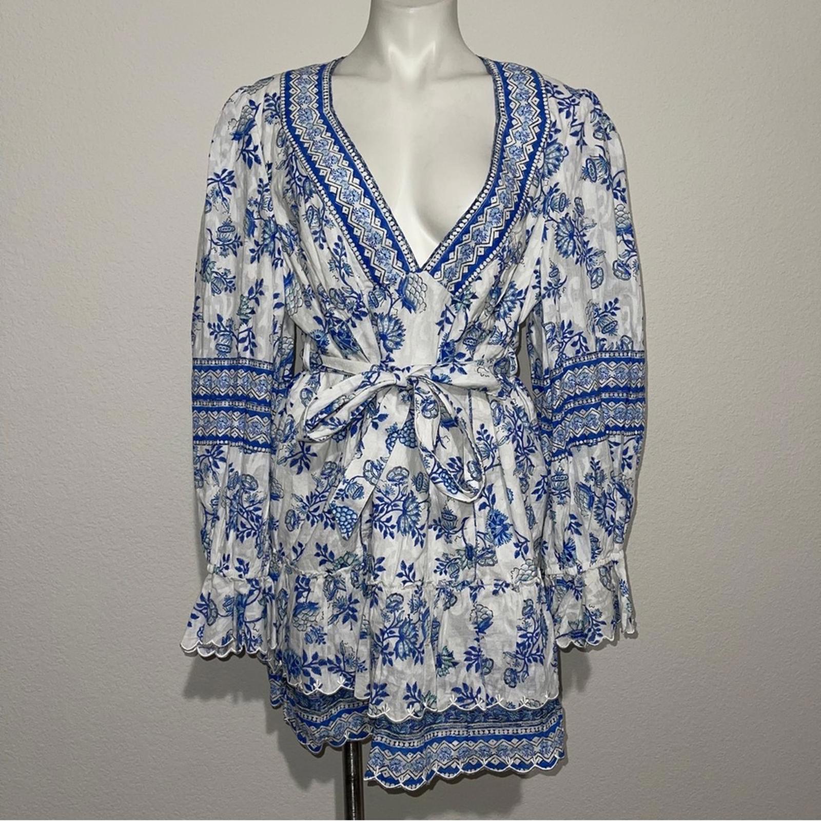Hemant & Nandita Belted Mini Dress in Cobalt & White, NWT, Size XXL, Retail $405