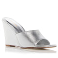 Larroude Jackie Wedge Heel Slide Sandals in Metallic Silver Size10 New w/DustBag