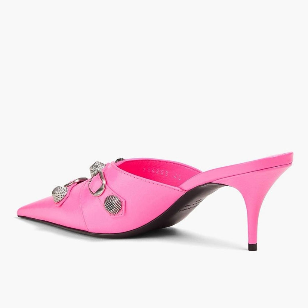 Balenciaga Cagole Pointed Toe Mules Mule in Fluo Pink/Aged Nickel, Size 37 NEW