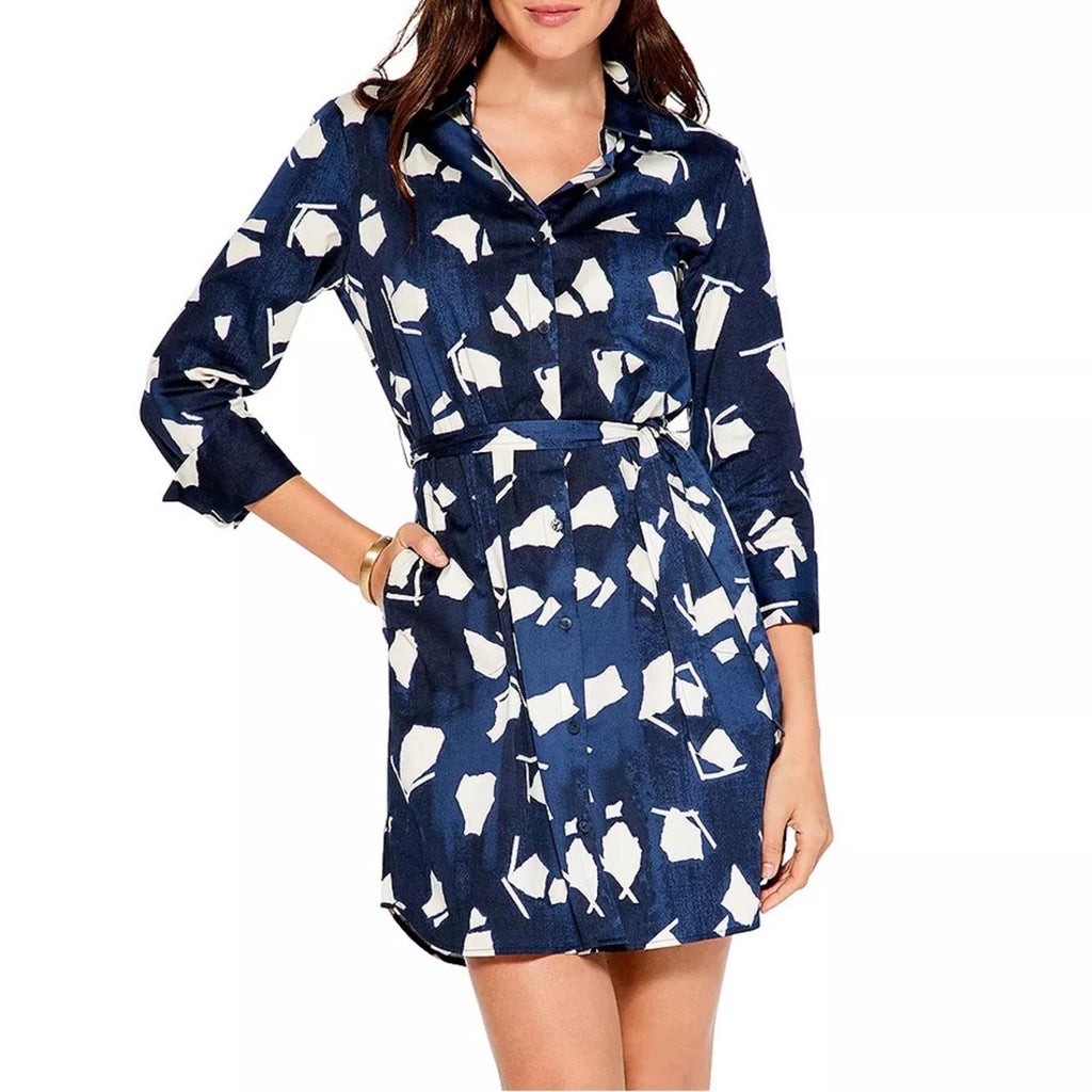 NIC+ZOE Collared Mosaic Blues Mini Dress in Indigo Multi Size L New w/Tag $218