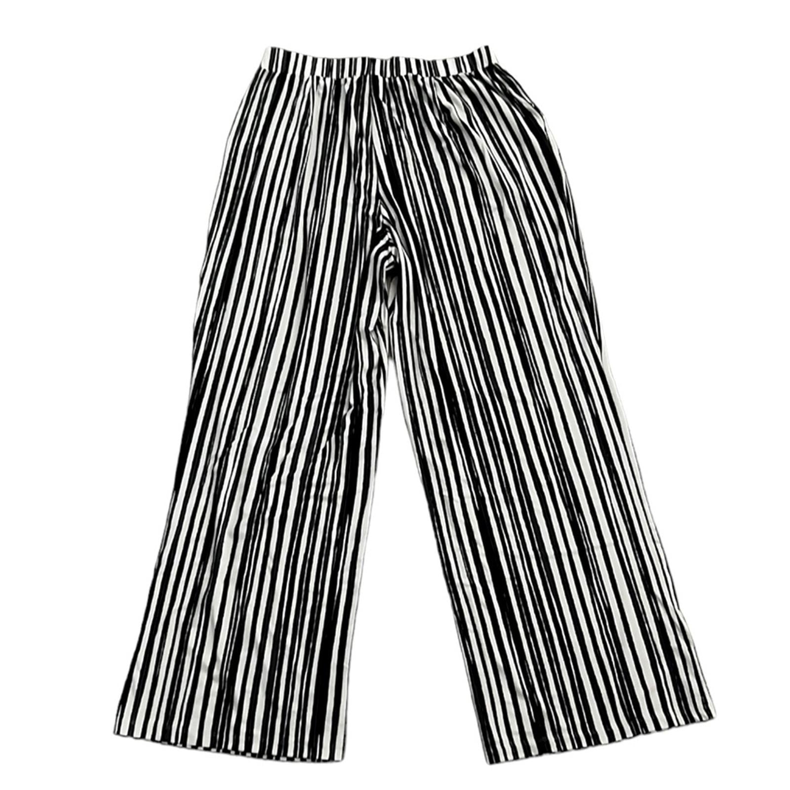 Elizabeth&Clarke Black Stripe Pull-On Wide Leg Pants, Size S, New in Packaging