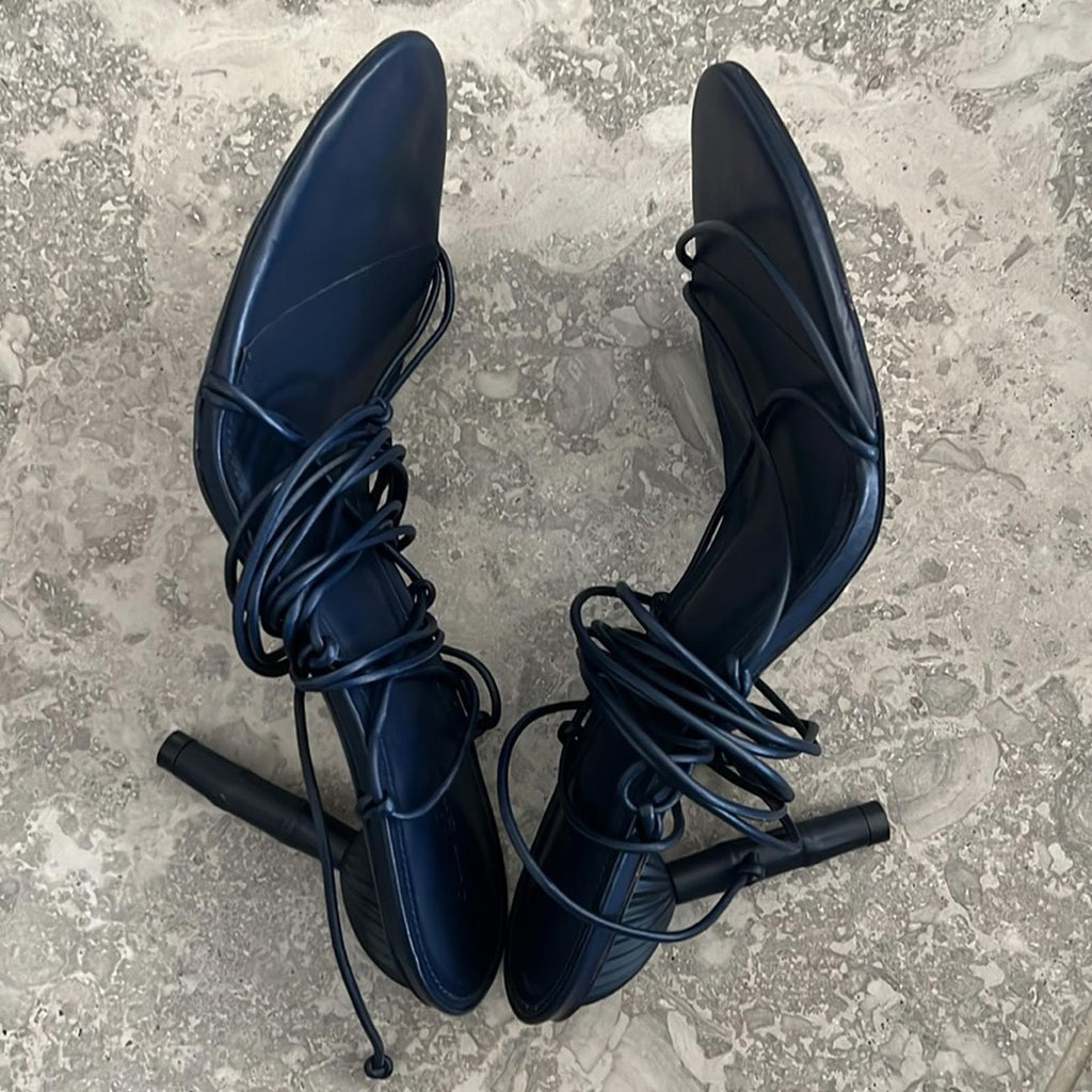 NEW Cult Gaia Soleil Lace Up Strappy Heel Sandals, Navy EU Size 42 Retail $388