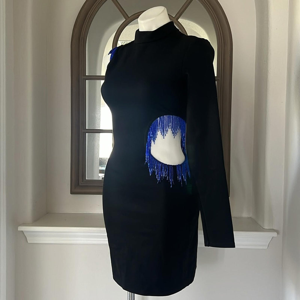 STAUD Kirsten Beaded Mini Dress in Black, Size S New w/Tag