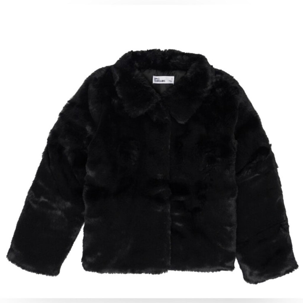 Epic Threads Faux Fur Jacket in Black, Little Girls Size 6X New w/Tag