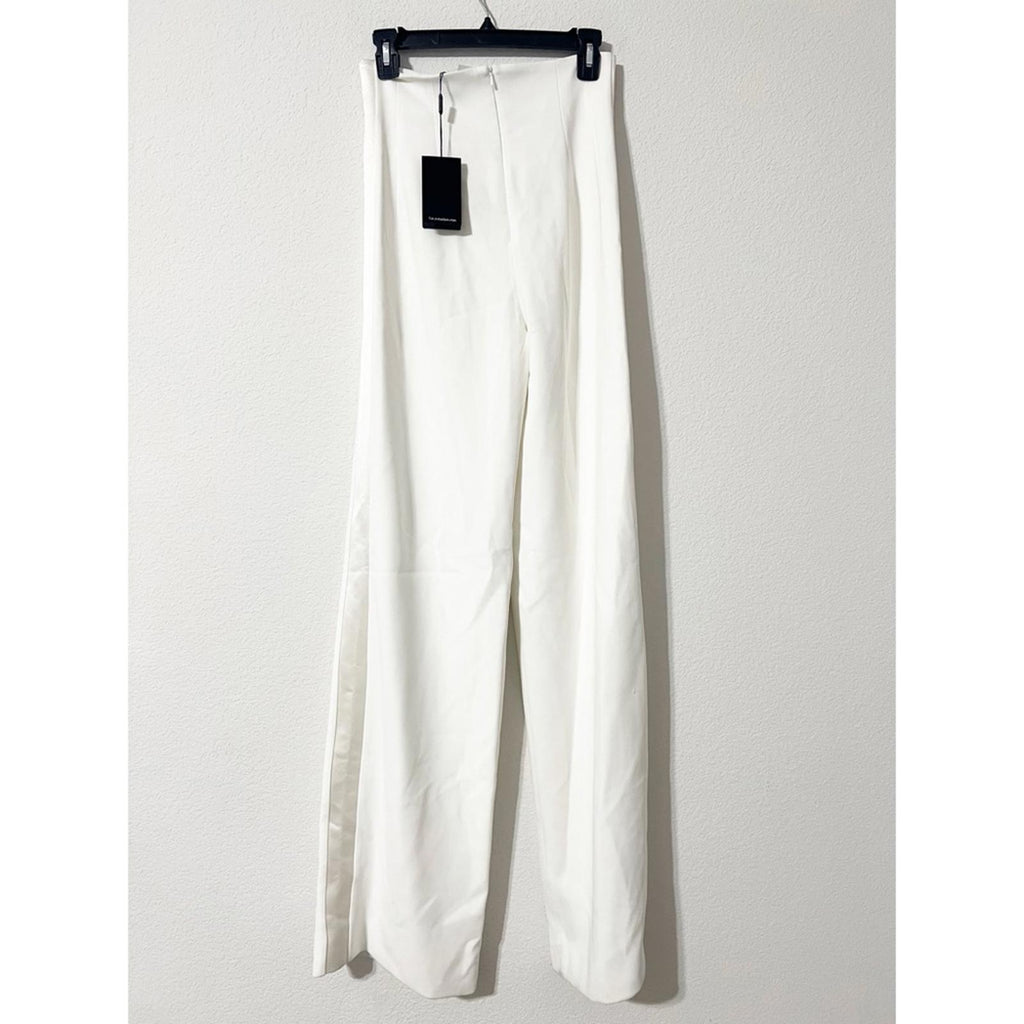 Sergio Hudson Silk Satin-Trimmed Wool-Blend Crepe Wide-Leg Pants Size2 NWT $1225