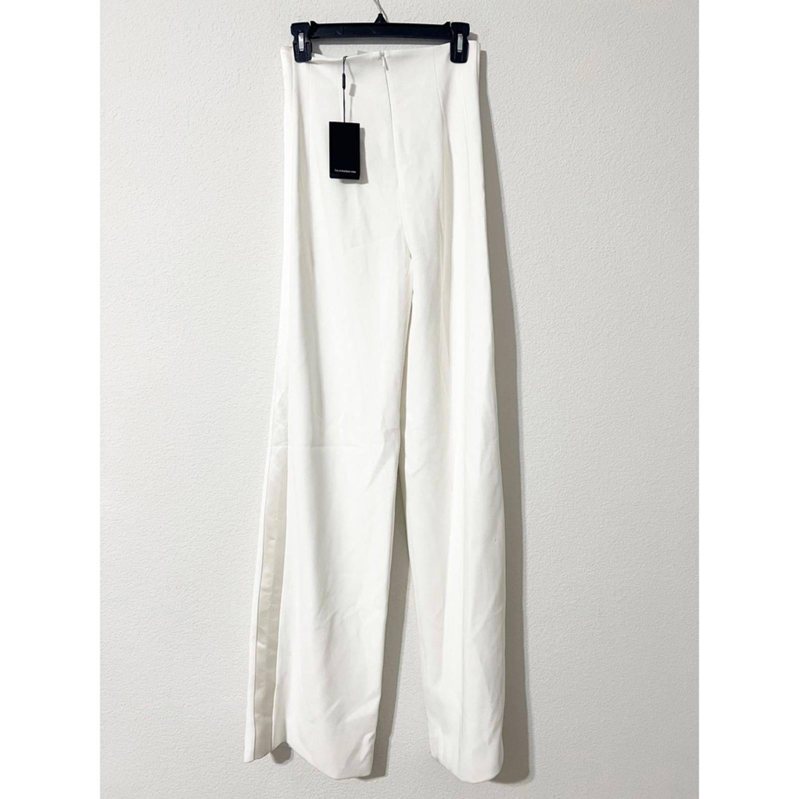 Sergio Hudson Silk Satin-Trimmed Wool-Blend Crepe Wide-Leg Pants Size2 NWT $1225