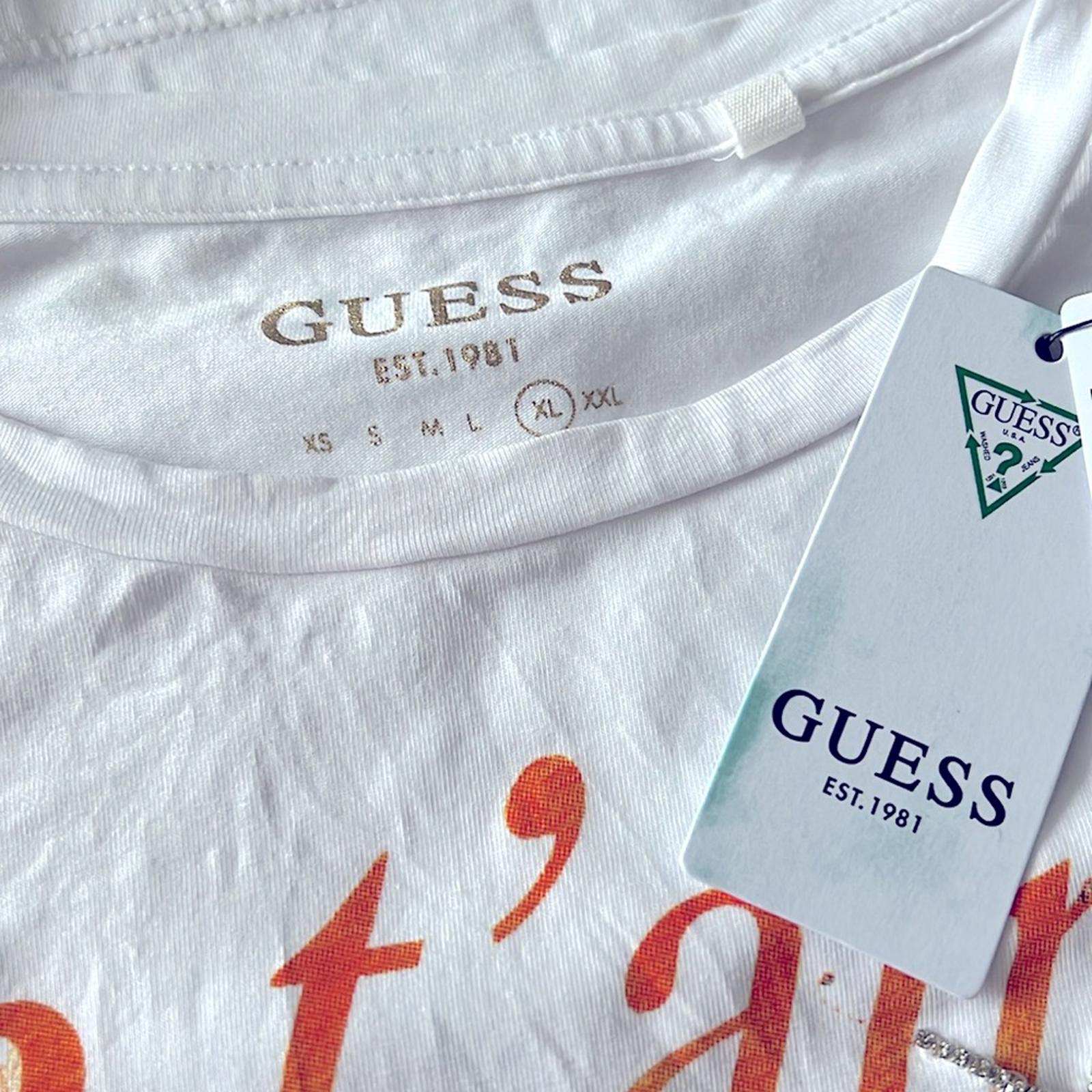 NEW Guess Eco JE T'aime Corset Tee, Pure White, Short Cap Sleeves Size XL, NWT