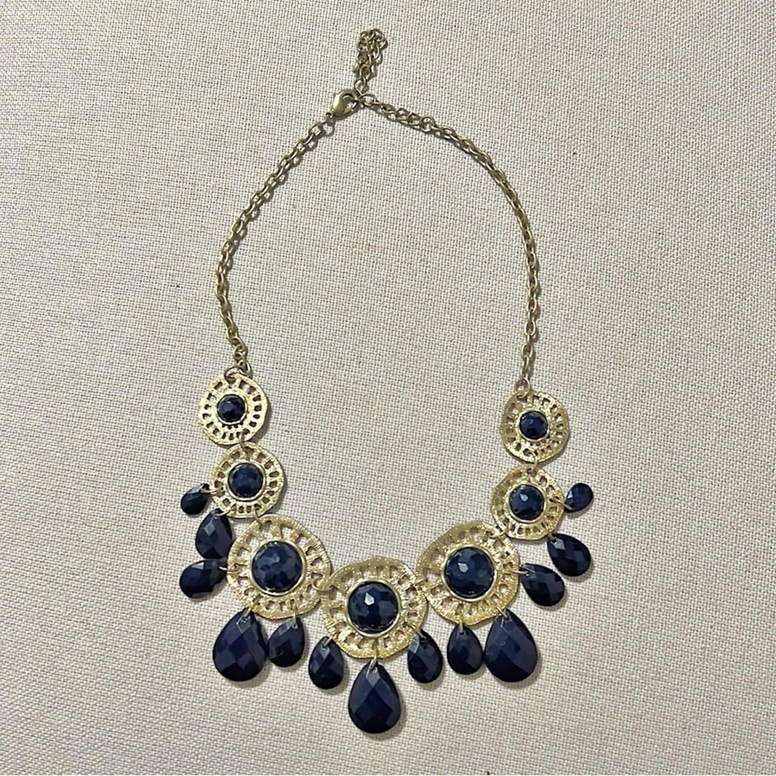 Gold-Tone Chain with Blue Rhinestones Necklace, Pristine Condition