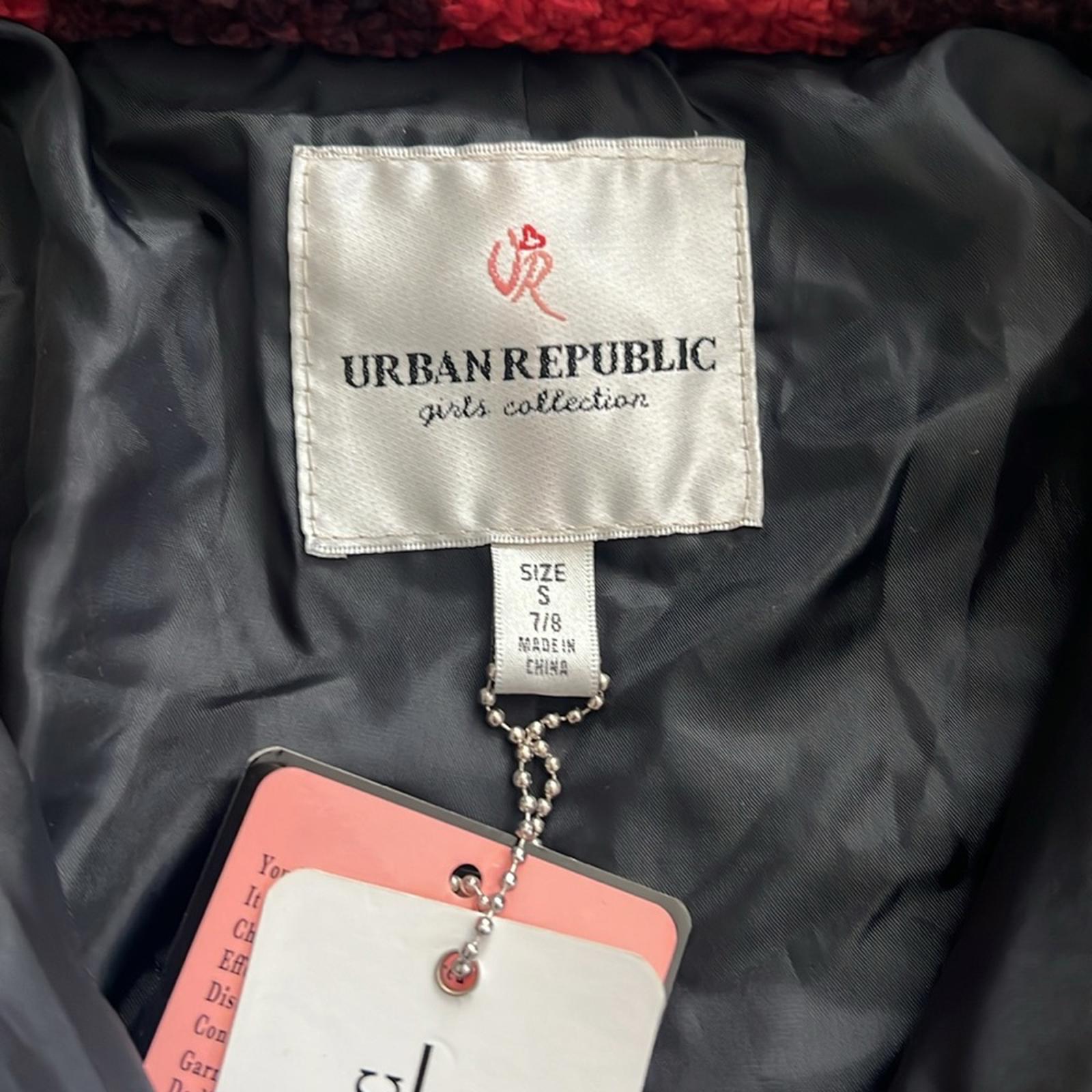 Urban Republic Half-Zip Faux Fur Jacket Girls' S(7/8) RedBlack Buffalo Check NWT