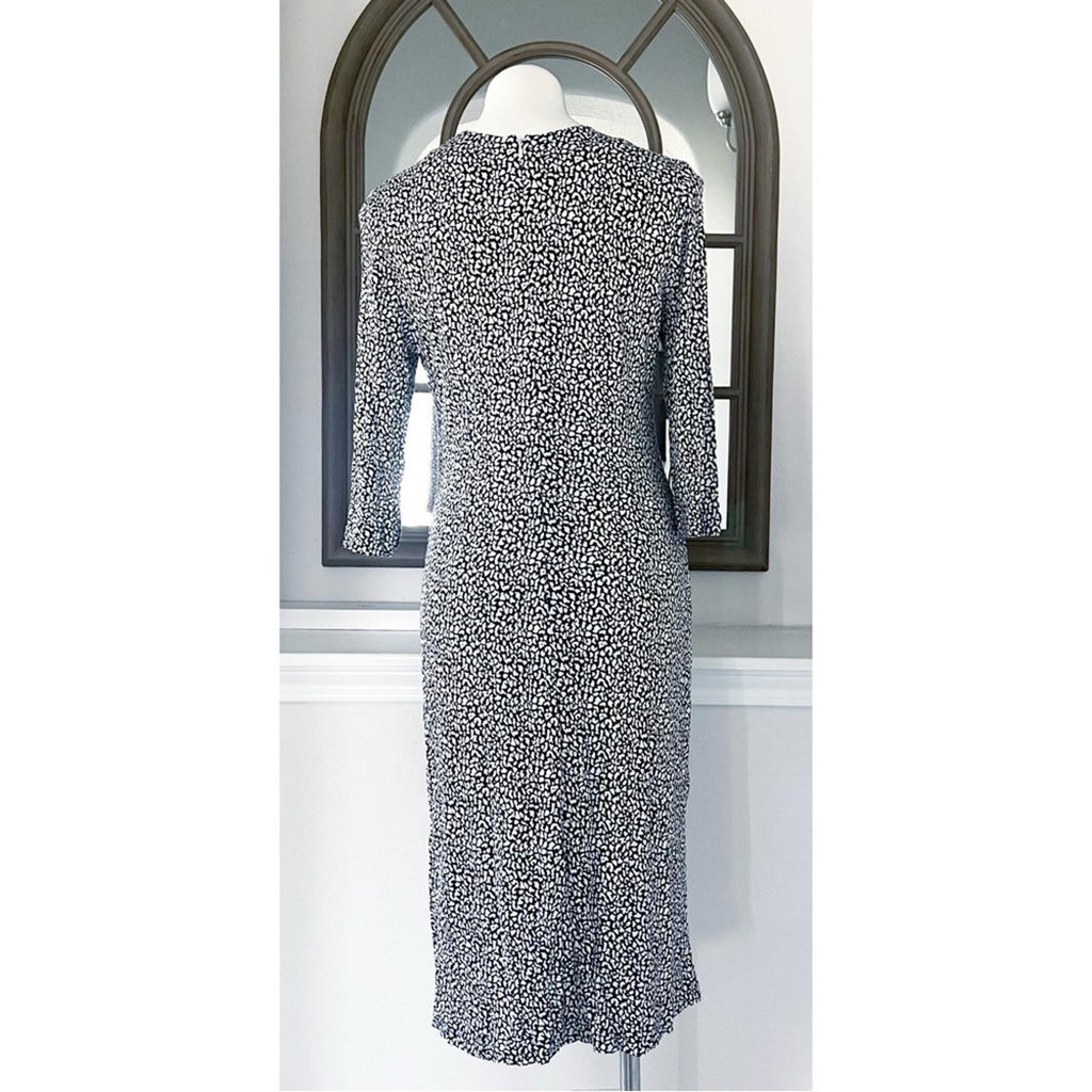 Hugo Boss Epona Midi Dress w/Ruched Left Waist Navy White EXCELLENT! Retail $398