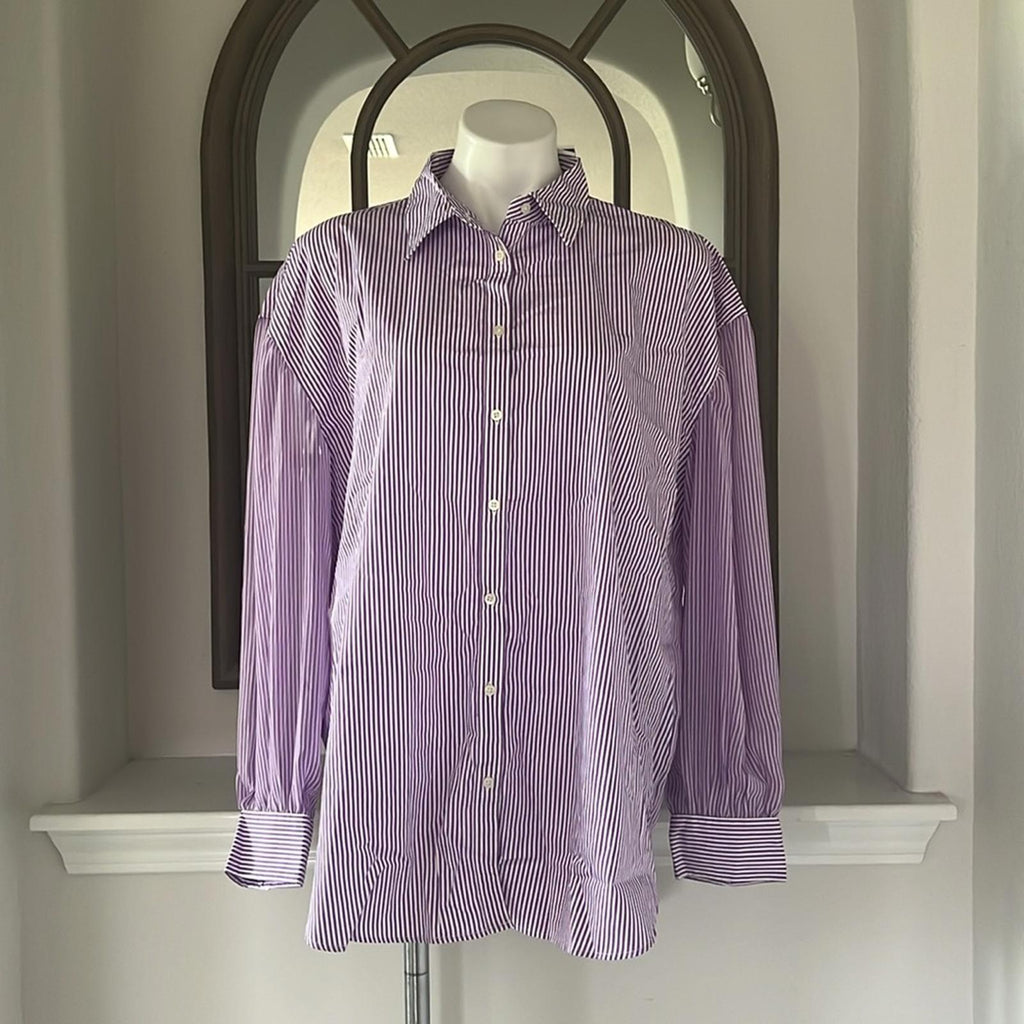 Lauren Ralph Striped Broadcloth Shirt in Lavender, Size XL New w/Tag