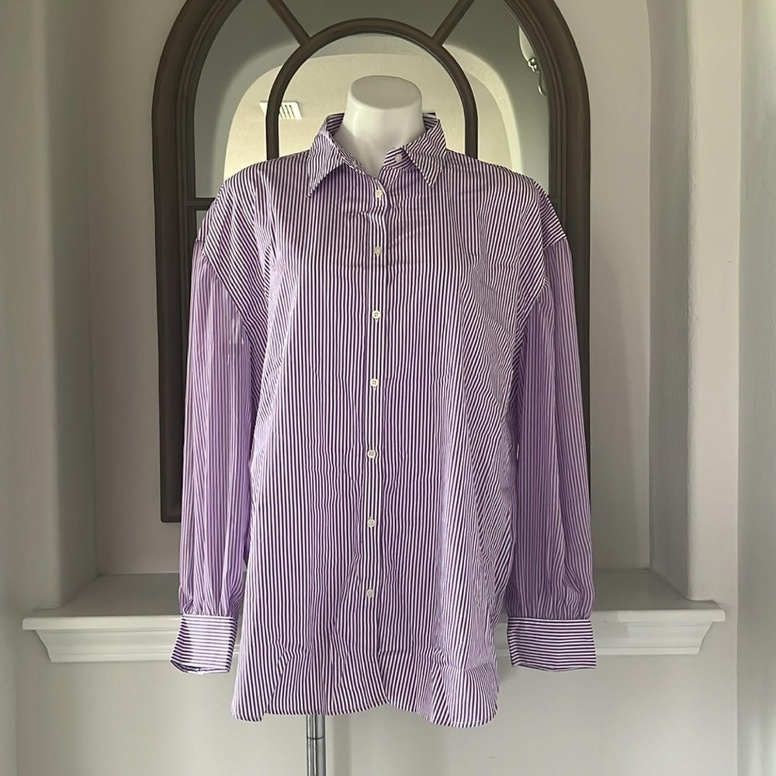 Lauren Ralph Striped Broadcloth Shirt in Lavender, Size XL New w/Tag