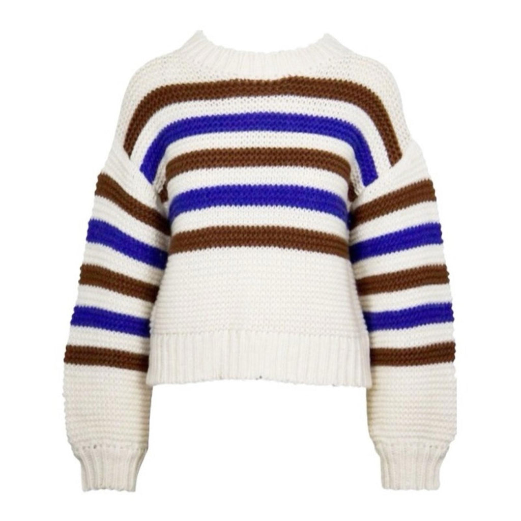 Lucy Paris Dominic Striped Crewneck Sweater in Cream/Brown/Blue Size XS NEW wTag