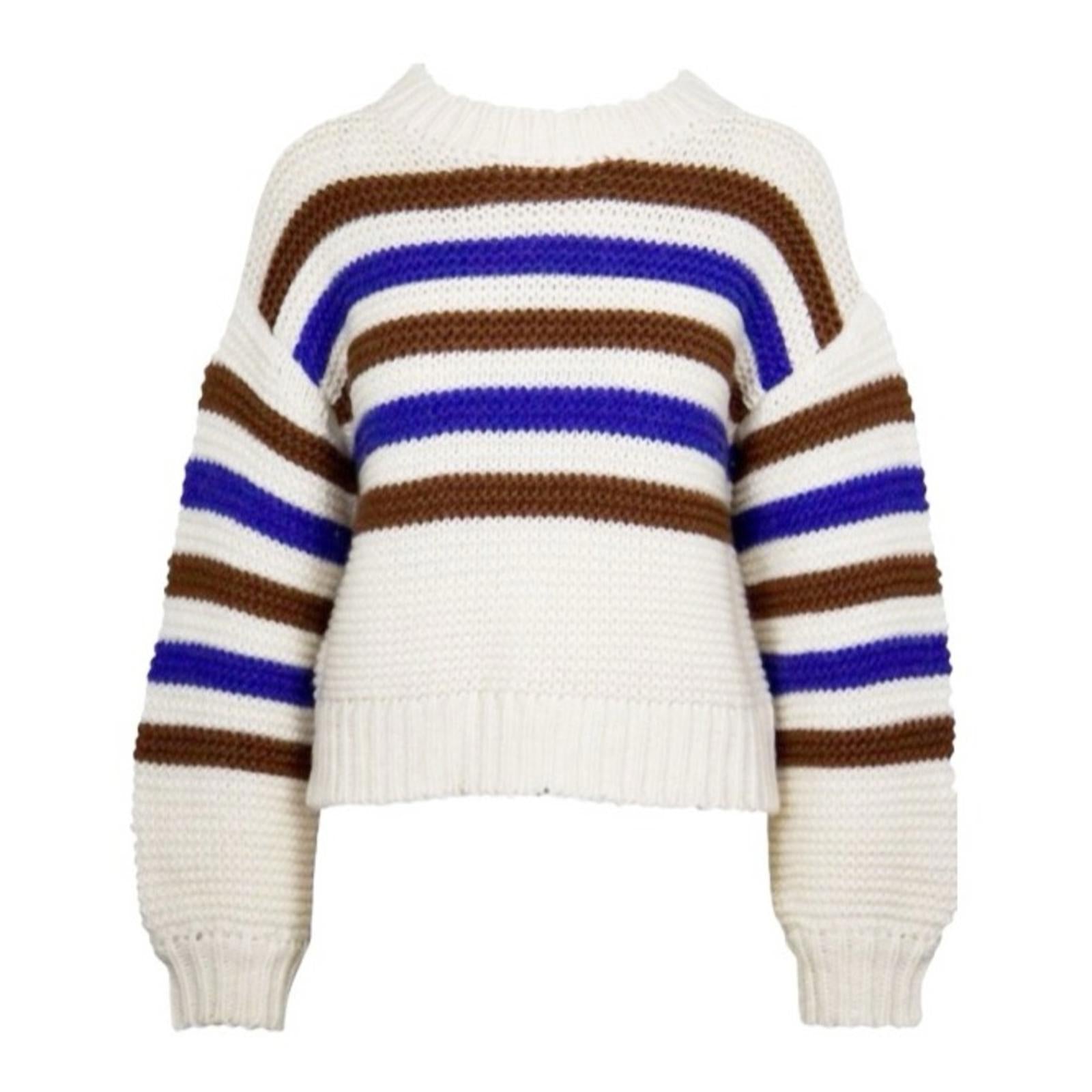 Lucy Paris Dominic Striped Crewneck Sweater in Cream/Brown/Blue Size XS NEW wTag
