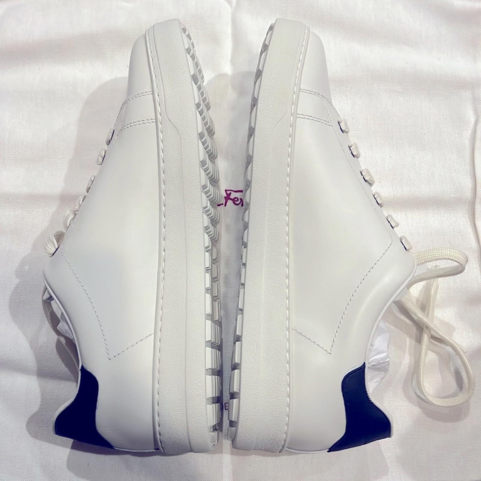 Ferragamo Pierre Low Top Sneakers in White Calf Leather, Size 41 New in Box