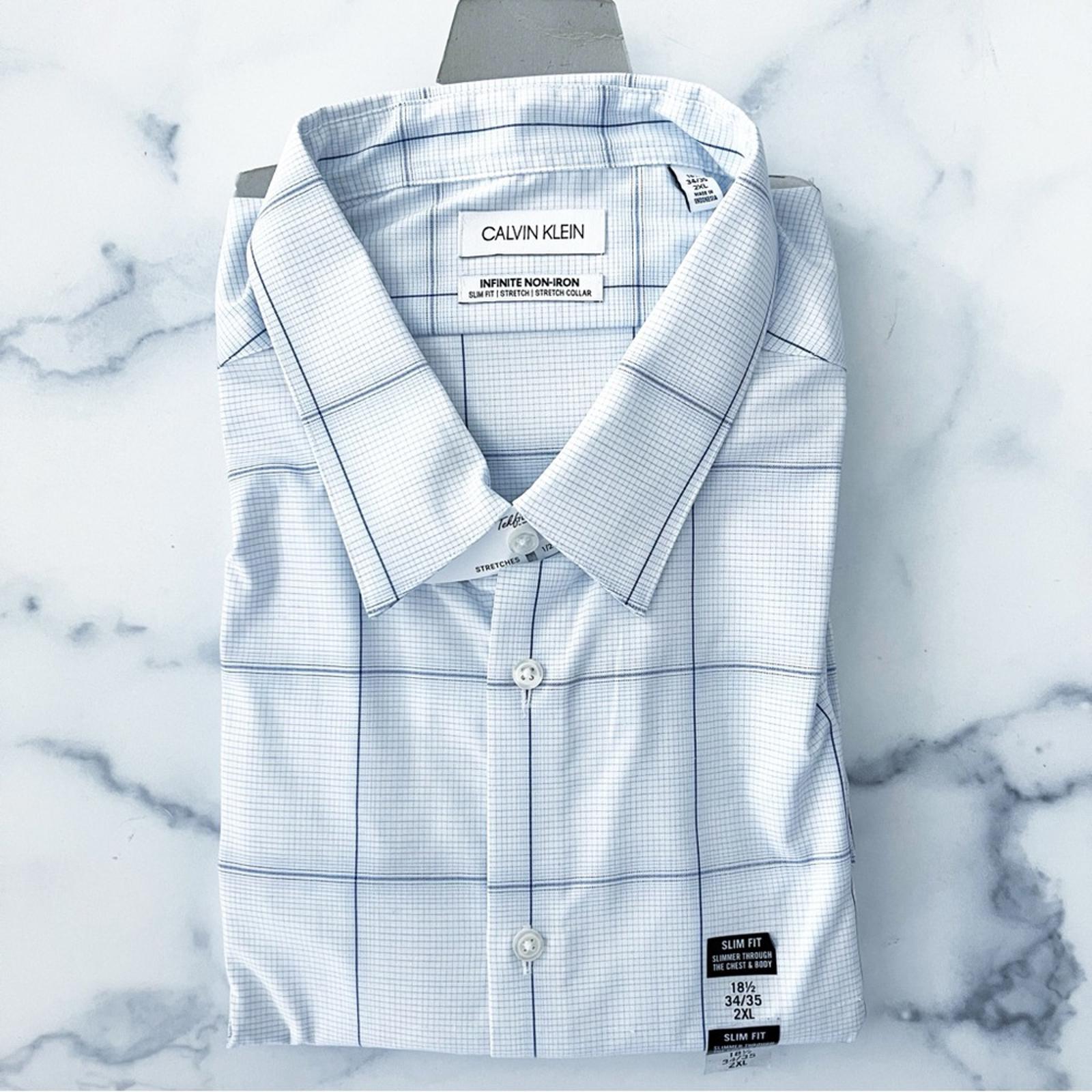 Calvin Klein Slim Fit Stretch Non-Iron Blue Dress Shirt, NWT, Size 18.5 (34/35)