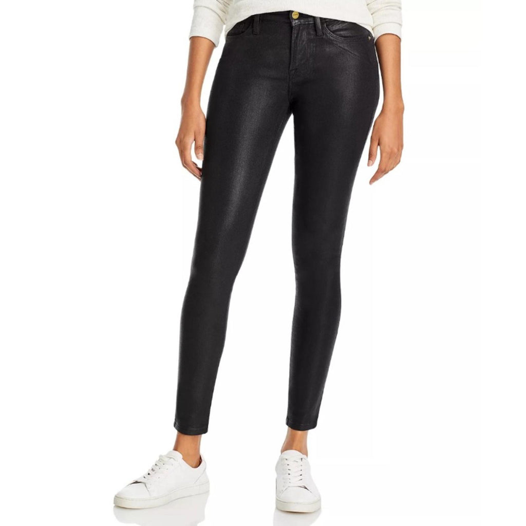 FRAME Le Skinny De Jeanne Jeans in Noir, Coated Denim Size 25 New w/Tag $238