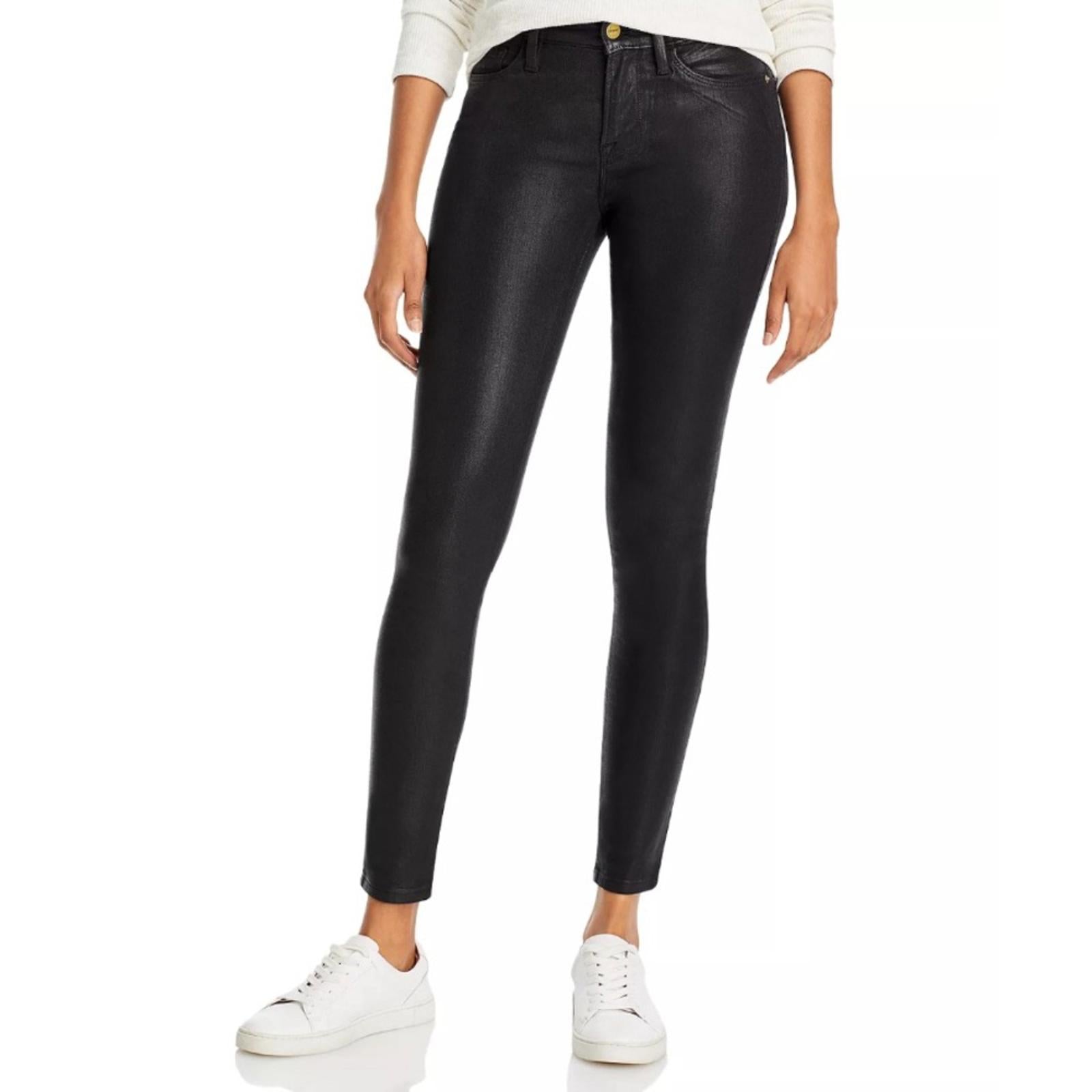FRAME Le Skinny De Jeanne Jeans in Noir, Coated Denim Size 25 New w/Tag $238