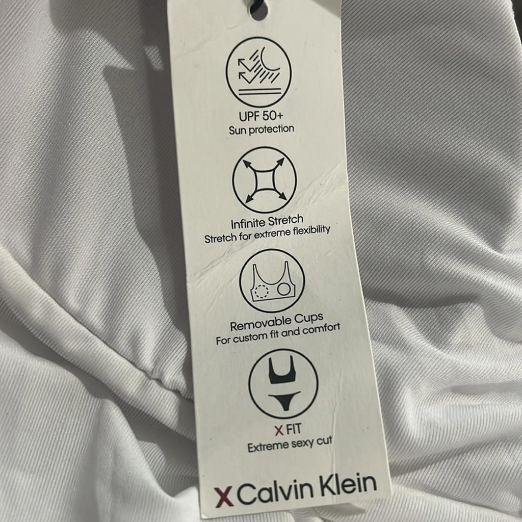 Calvin Klein Deep U-Back Logo One-Piece  Swimsuit in White, Size XS NEW w/Tag