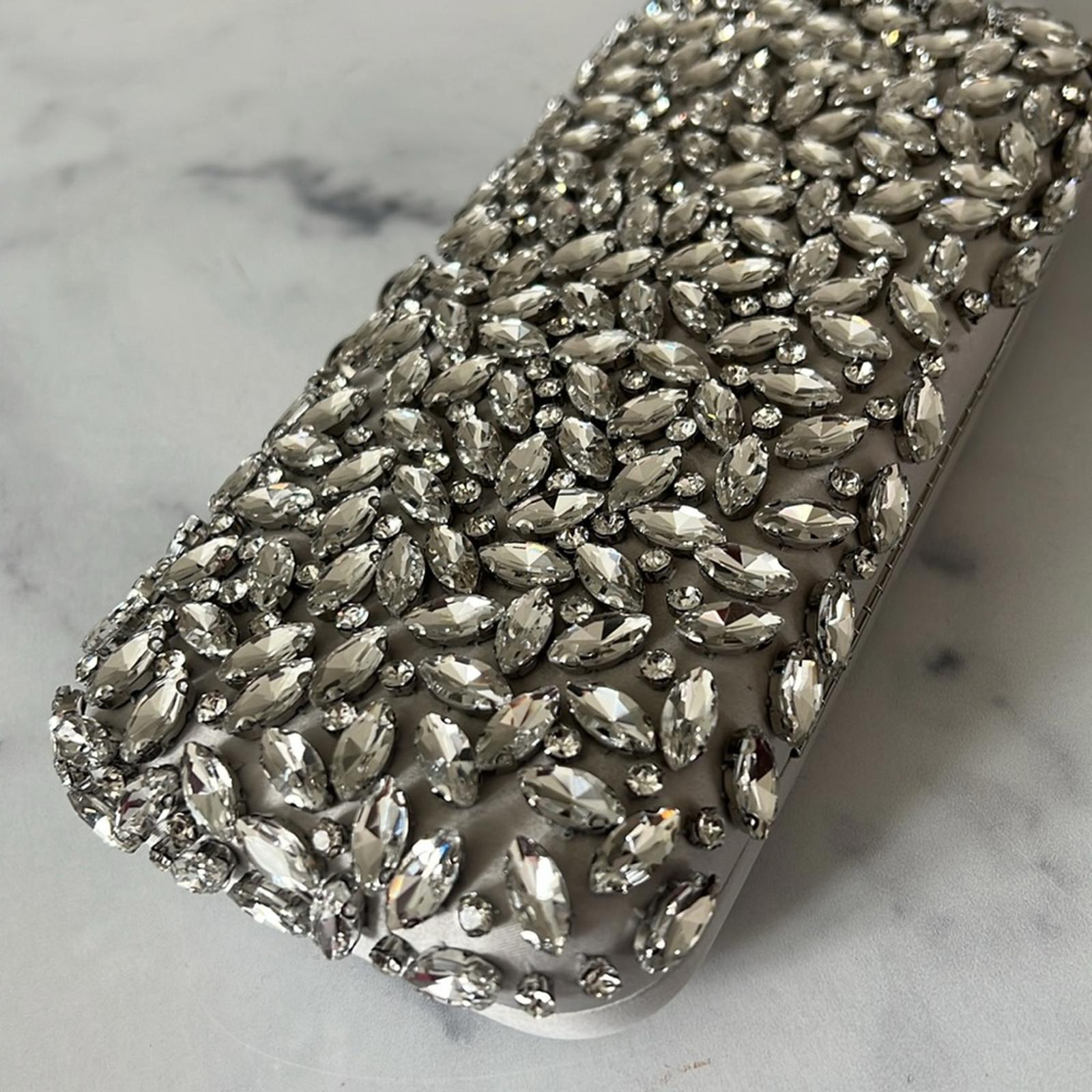I.N.C. East West Embellished Small Minaudiere in Silver Metallic, NWT