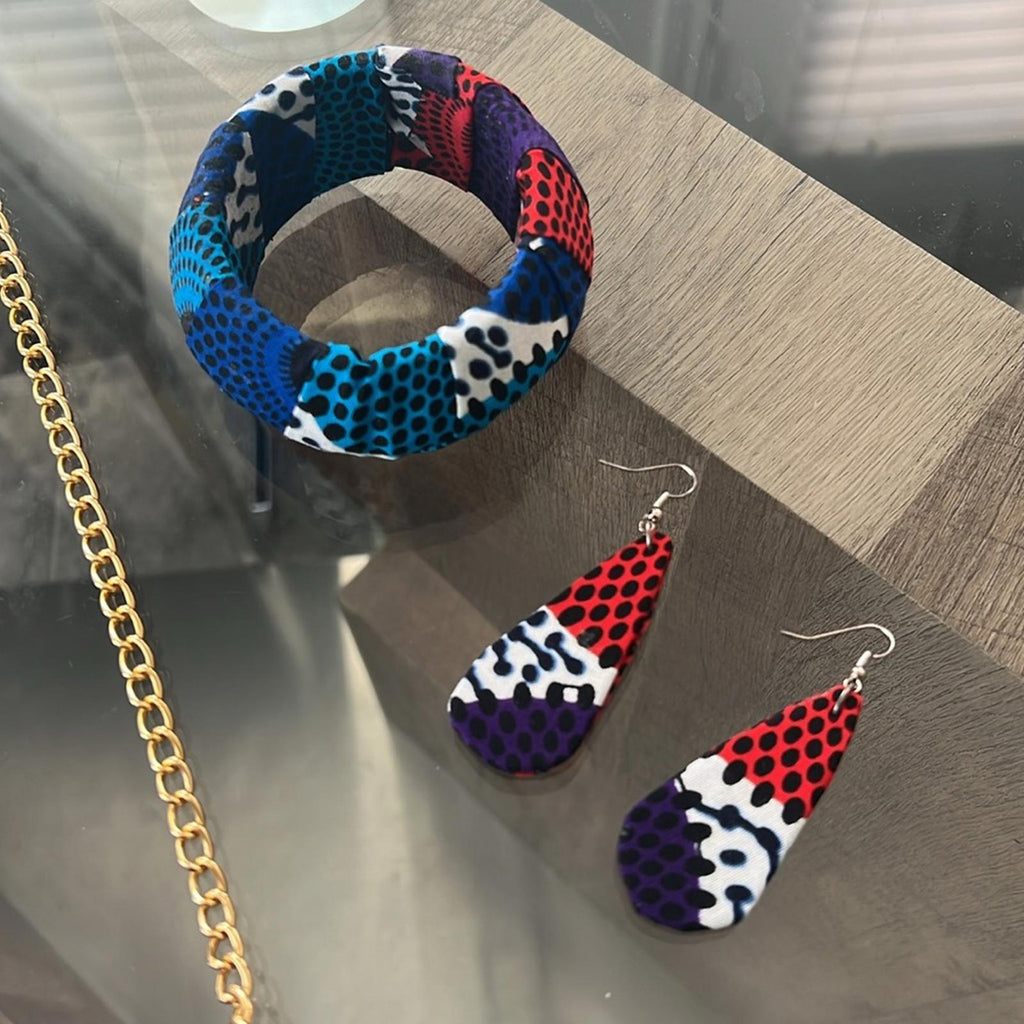 NEW Handmade 5-Piece Ankara Clutch Bag, White Blue Red (No tags)