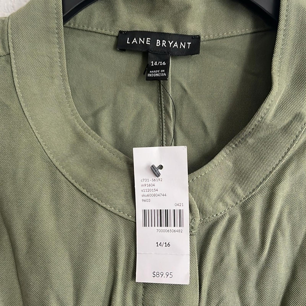Lane Bryant Belted Utility Cargo Vest in Olive Green, Plus Size 14/16, New w/Tag