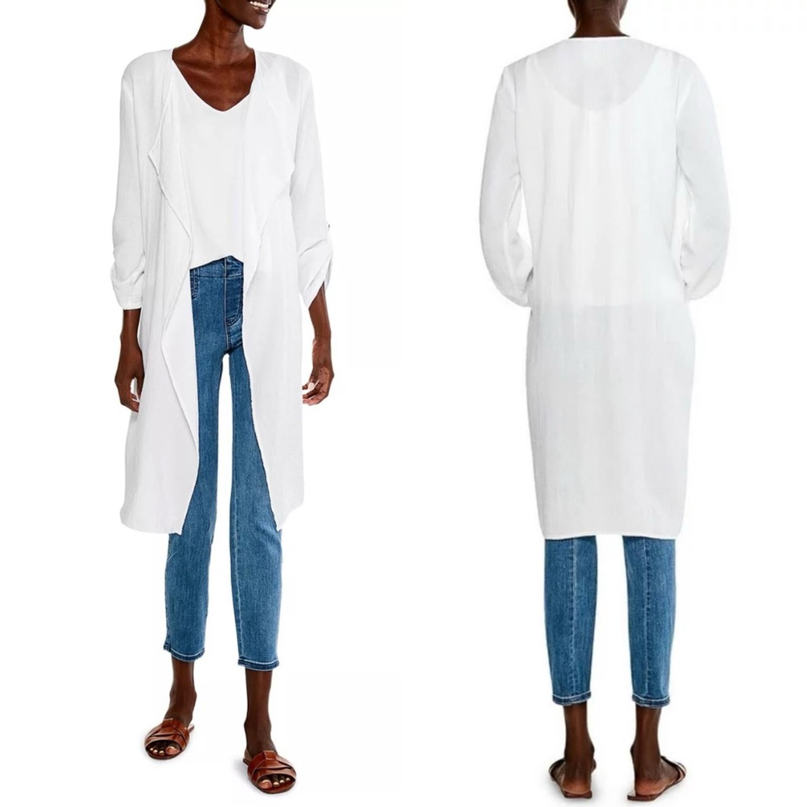 Nic+Zoe Double Gauze Open Front Sweater in White, Size S New w/Tag Retail $158