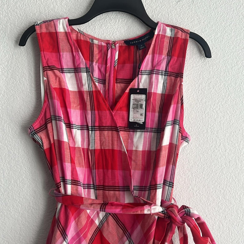 Tommy Hilfiger Majorca Casual Sleeveless Plaid Dress w/Tie, NWT, Size 16