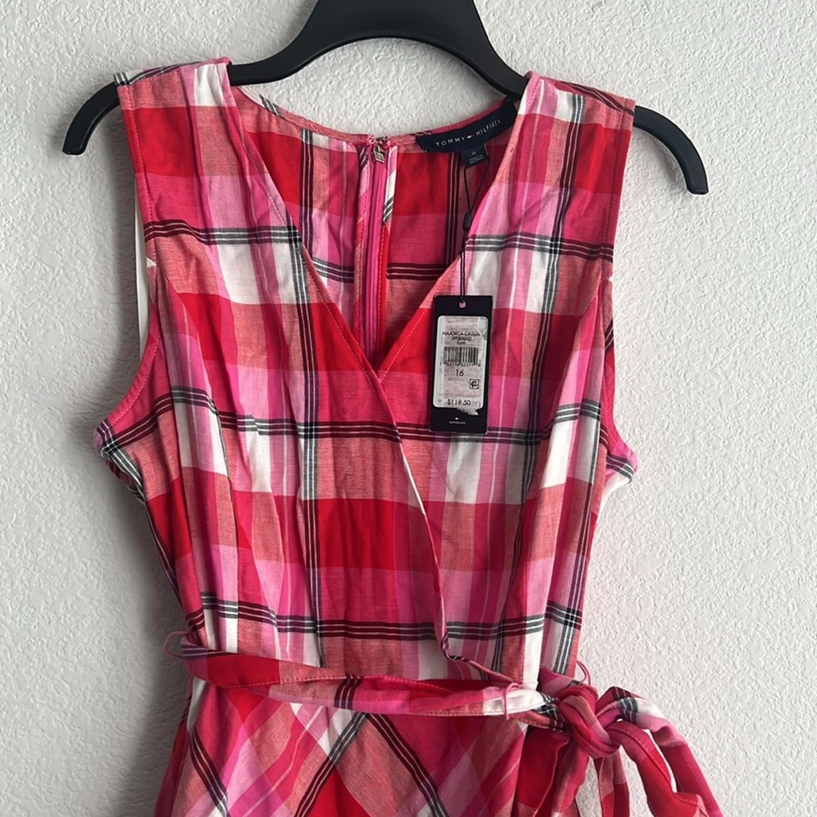 Tommy Hilfiger Majorca Casual Sleeveless Plaid Dress w/Tie, NWT, Size 16