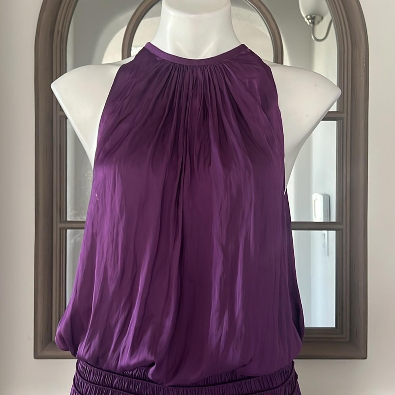 Ramy Brook Shiny Audrey Sleeveless Blouson Dress in Purple Size L New w/Tag $445