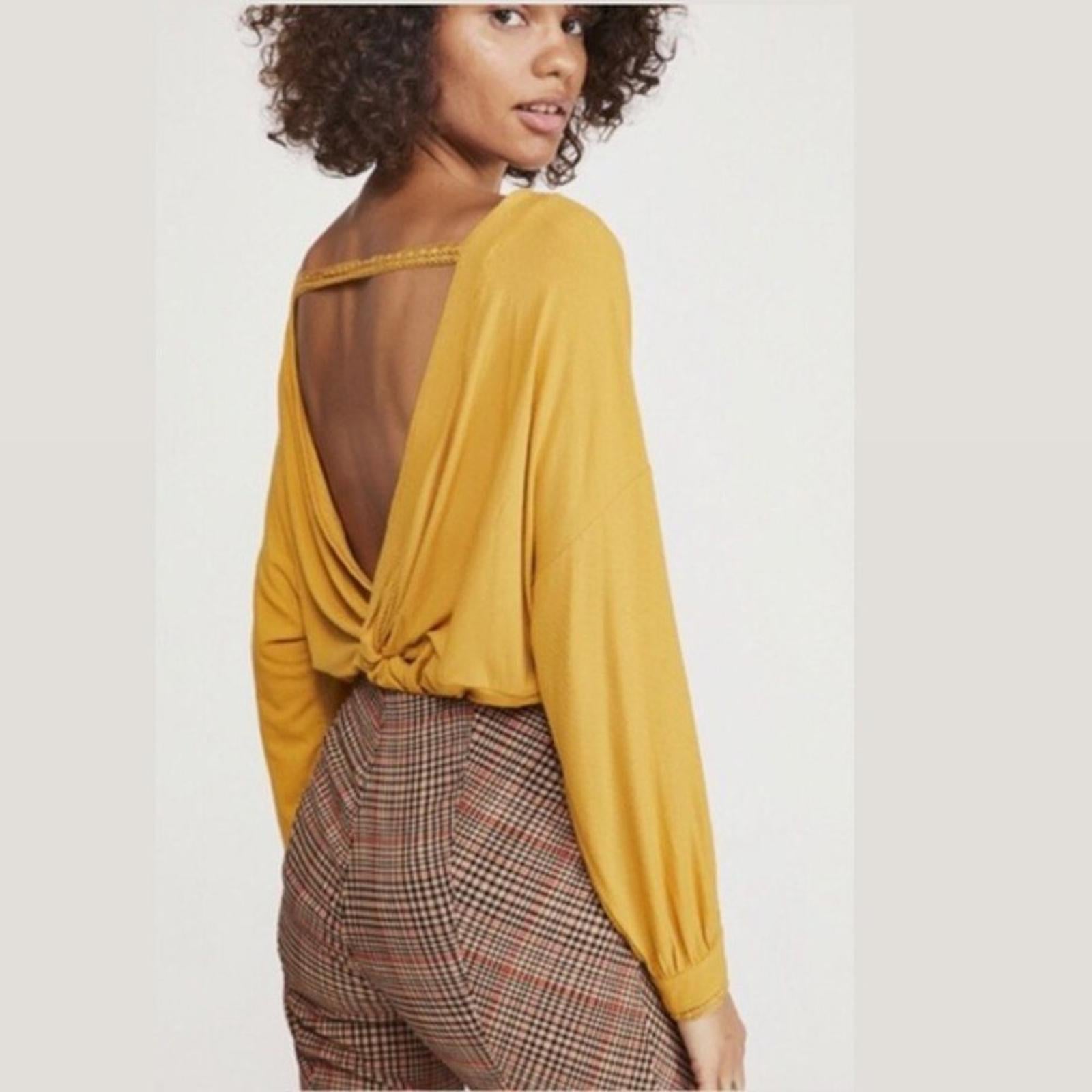 Free People Shimmy Shake Open Twist Back Top/ Sweater in Gold, Size S New w/Tag