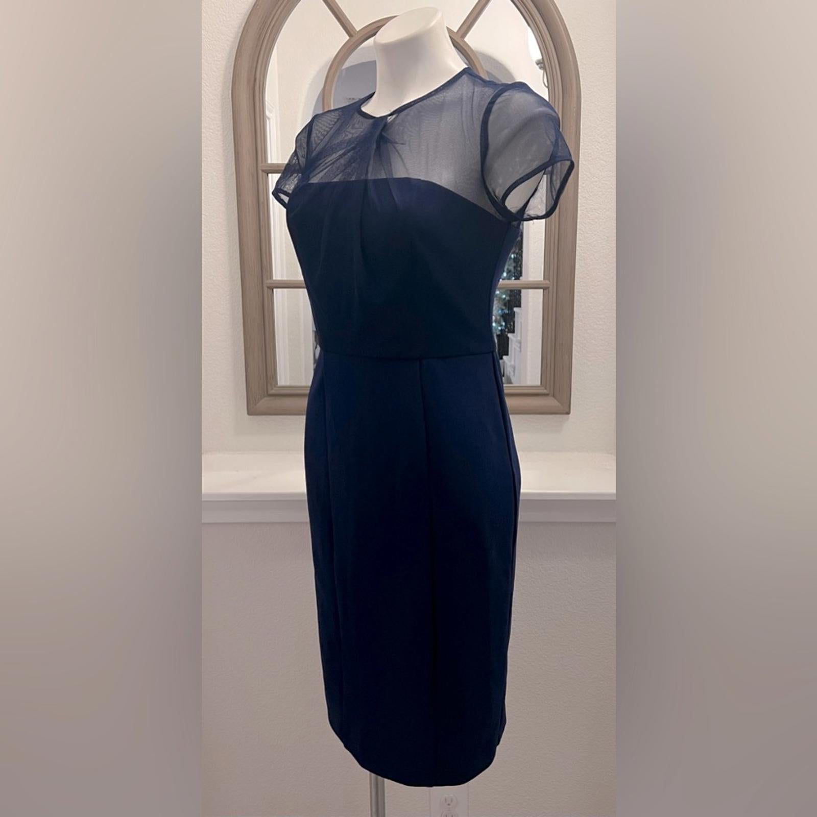 JS Collection Short Sleeve Illusion Cocktail Sheath Dress Navy Size 2 NWT $178