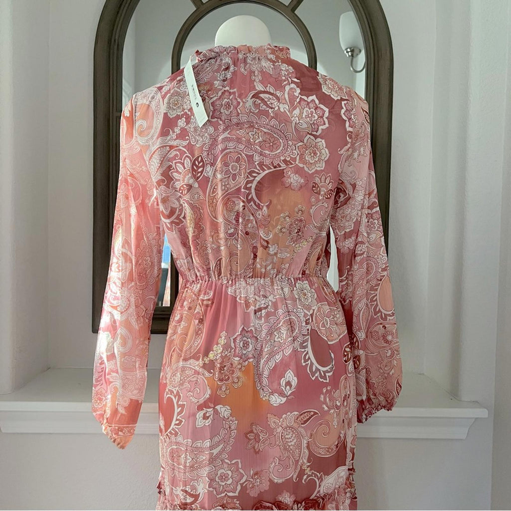 Aqua Chiffon Printed Tiered Maxi Dress, Pink Multi Size S New w/Tag Retail $118