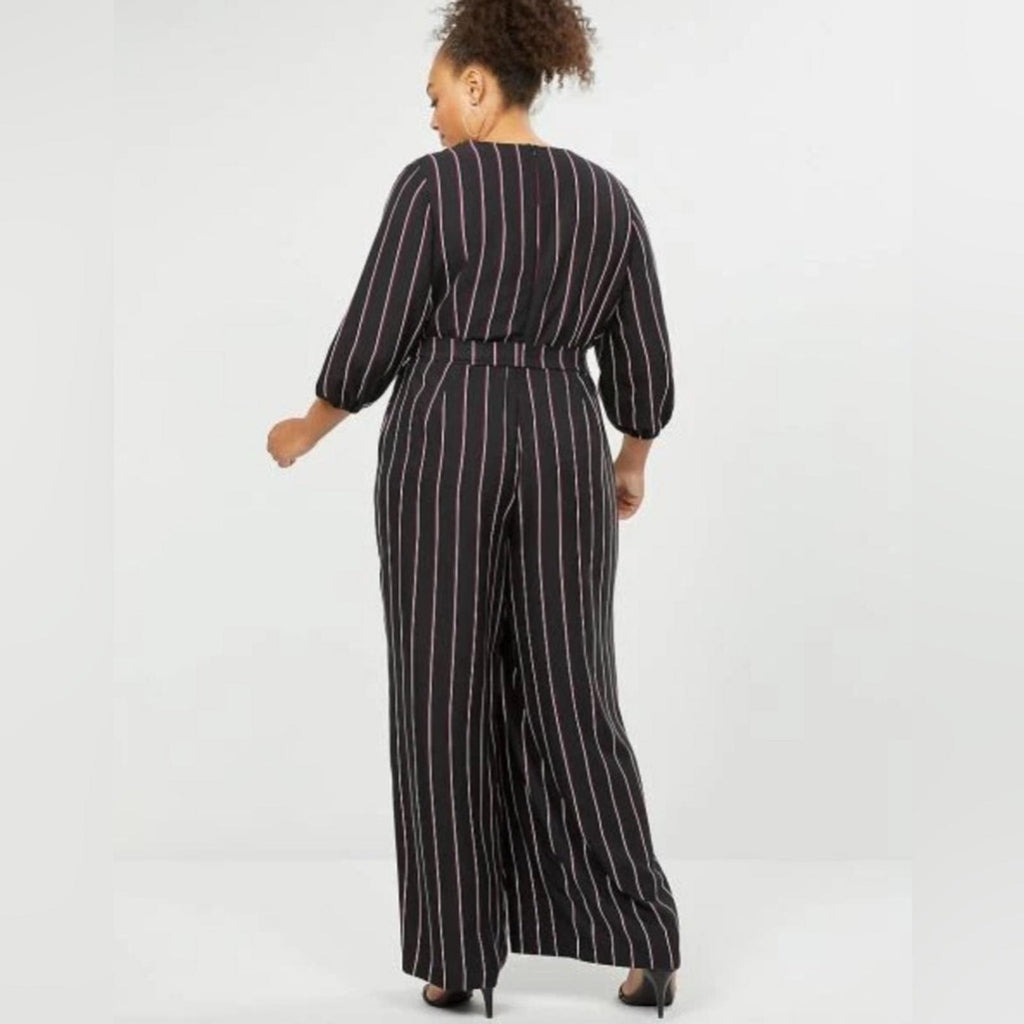 Lane Bryant Striped Faux Wrap Jumpsuit w/Belt, Size 14 New w/Tag
