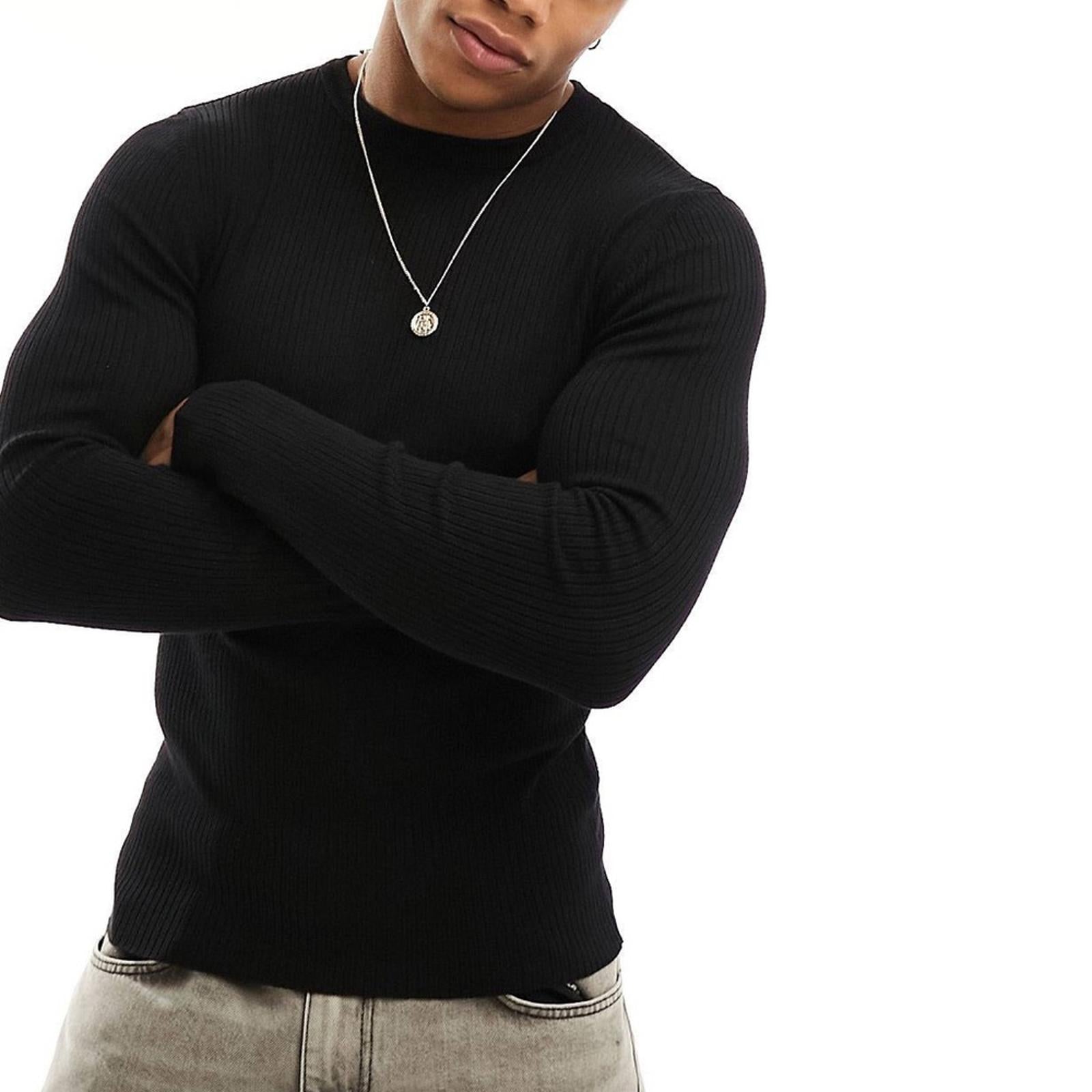 NEW ASOS Crewneck Ribbed Knit Sweater in Black, Size M New w/o Tag