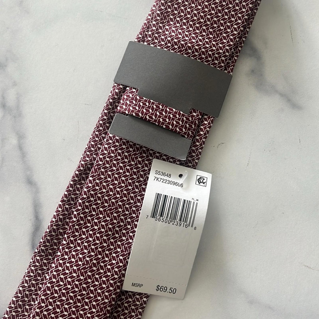Michael Kors Silk Link-Print Tie in Wine, One Size, NWT