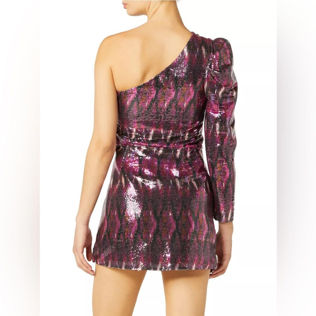 MISA Revolve Nova One-Shoulder Sequin Mini Dress, Purple Size S New w/o Tag $370
