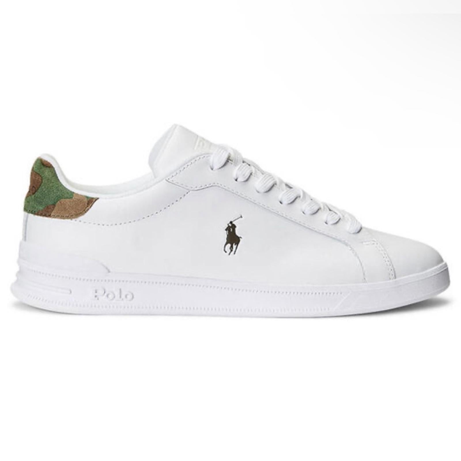 Polo Ralph Lauren Heritage Court II Sneaker White Camo Leather Sneakers Size 9.5