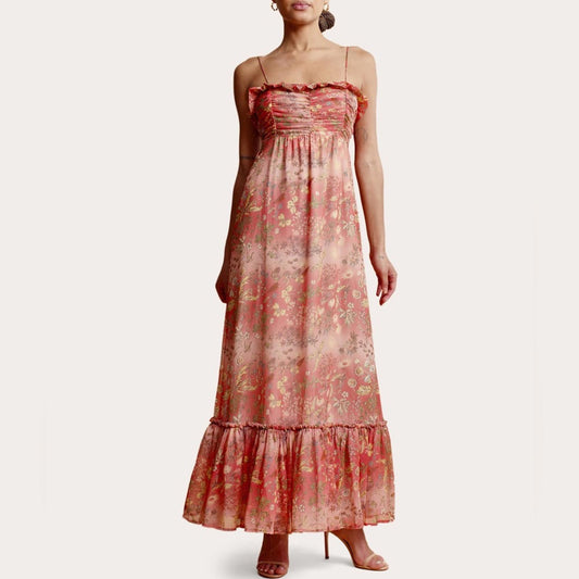 byTiMo Chiffon Sleeveless Ruffle Maxi Dress, Bright Field Size M New w/Tag $436