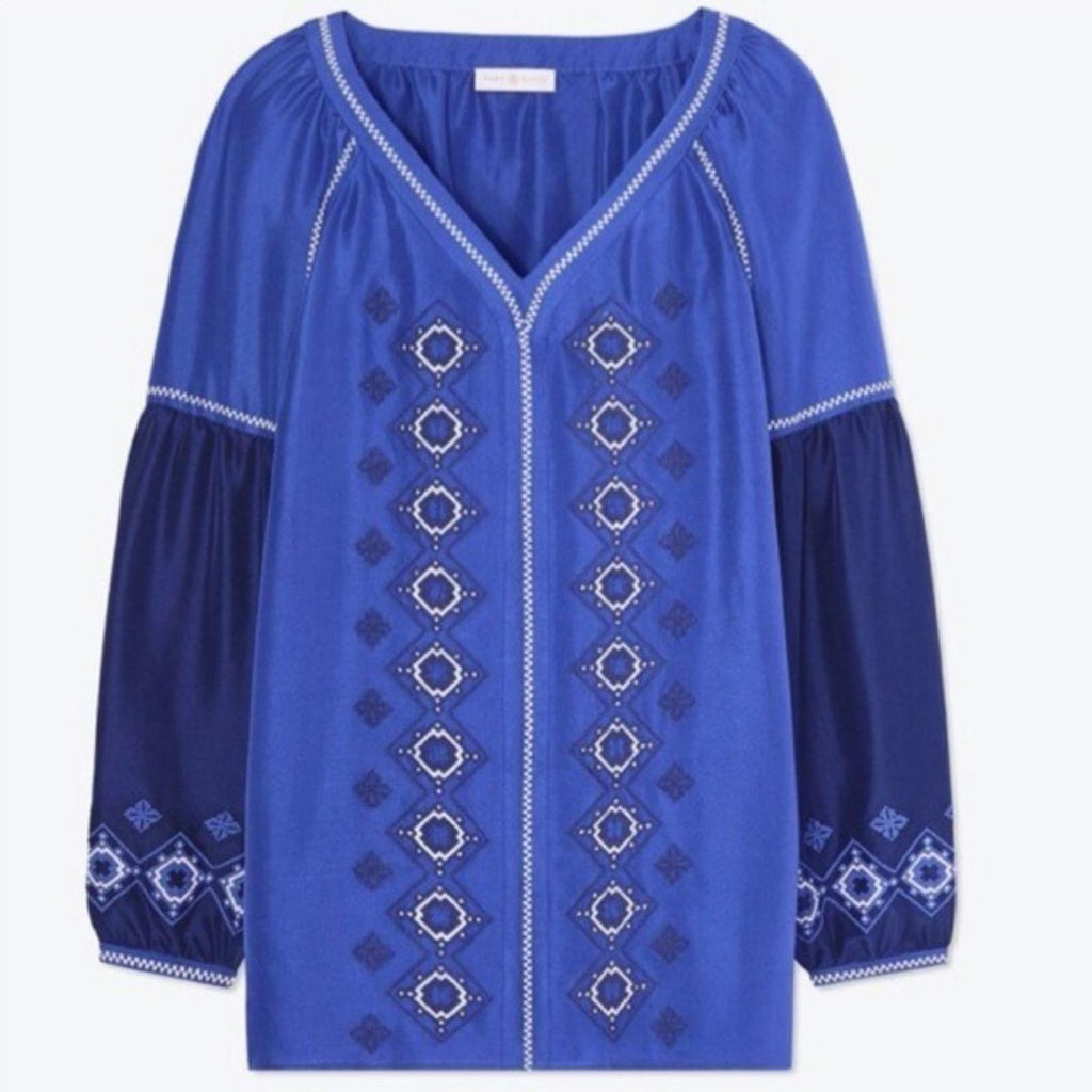 NWT Tory Burch Katya Tunic 100% Silk, in Jewel Blue Size 4 / Small Retail $350