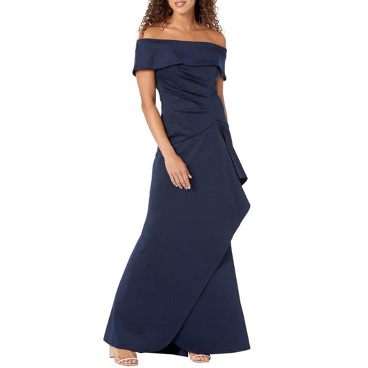 Xscape Long Scuba Off-The-Shoulder Dress in Navy, Size 16W New w/Tag