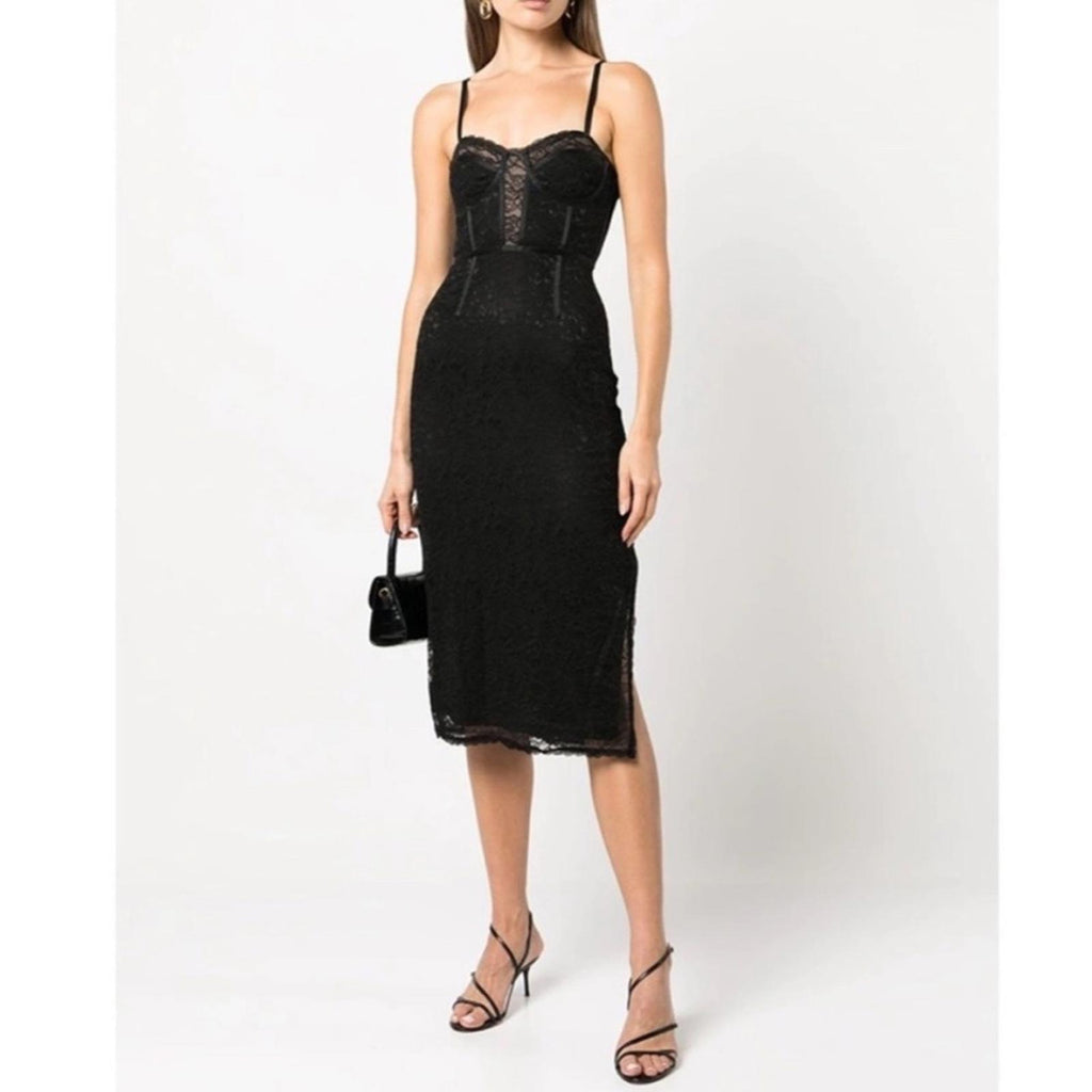 Jonathan Simkhai xRevolve Roslyn Bustier Lace Midi Dress in Black, NWT, Size L