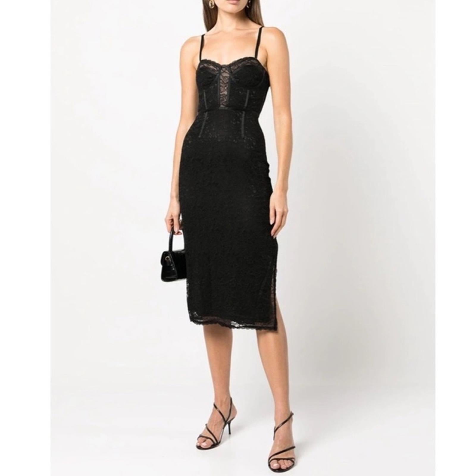 Jonathan Simkhai xRevolve Roslyn Bustier Lace Midi Dress in Black, NWT, Size L