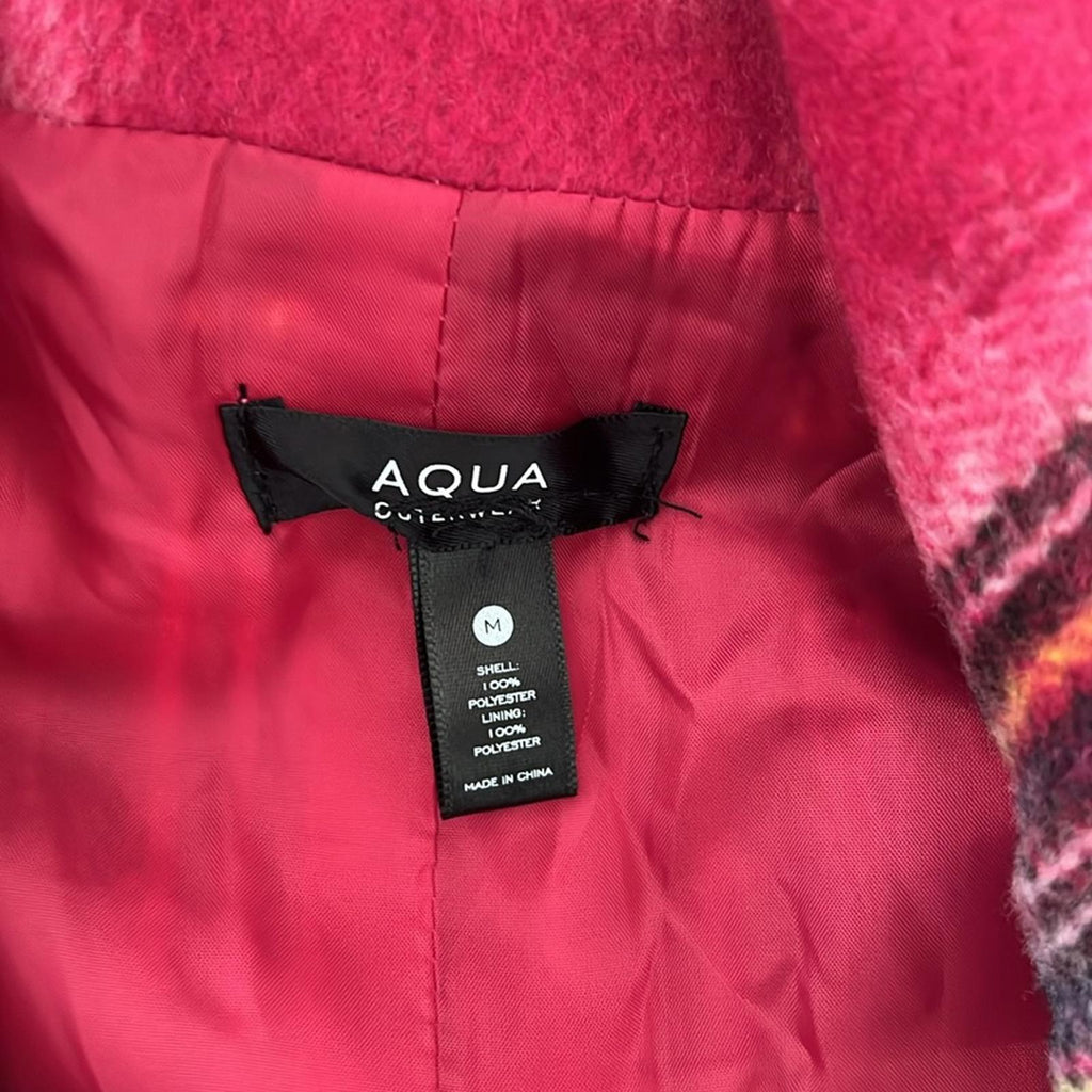 Bloomingdale’s Aqua Plaid Duster Trench Coat in Pink, Size M New w/Tag $178