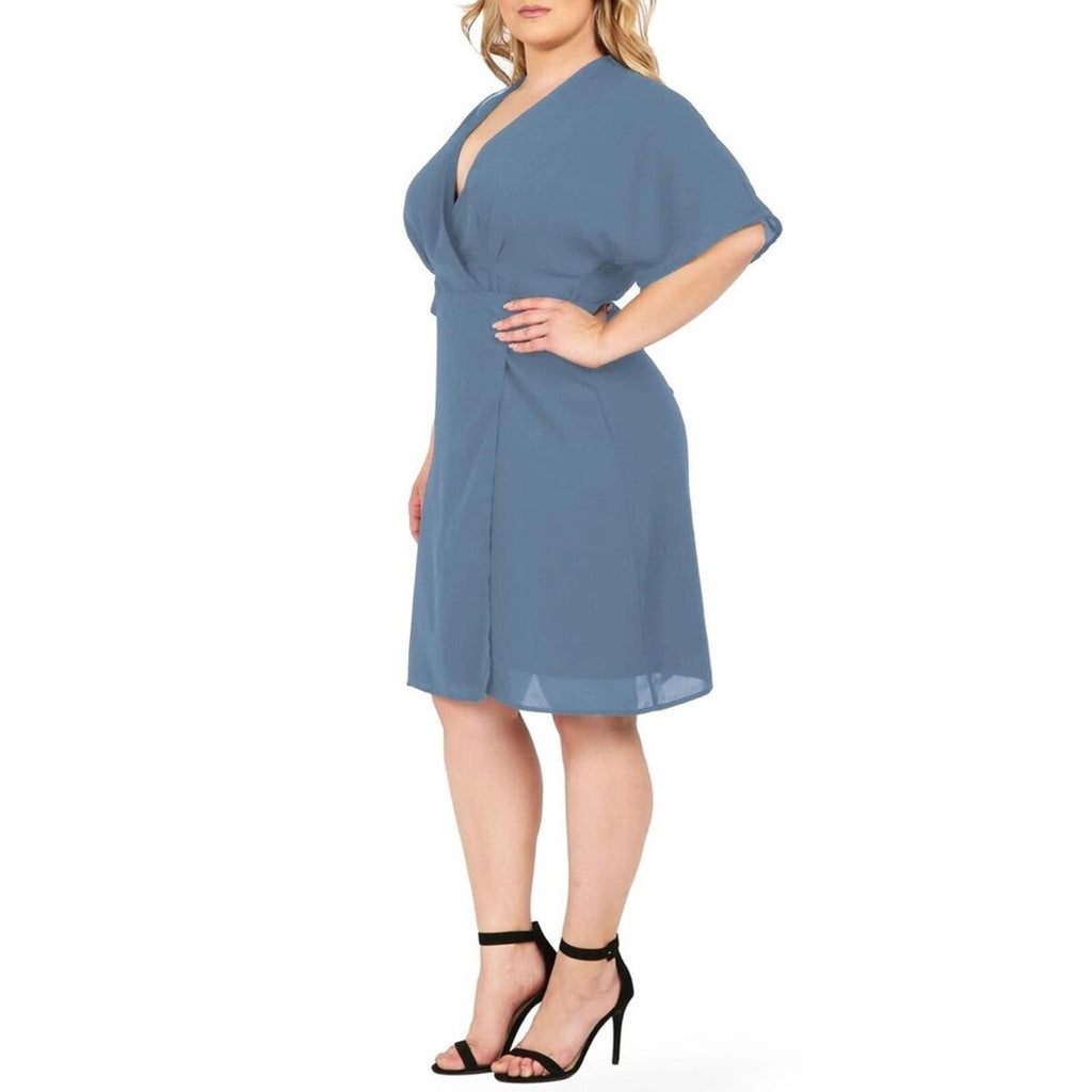 NEW Standards & Practices V-Neck Kimono Wrap Dress in Slate Blue, Size 1X NWOT