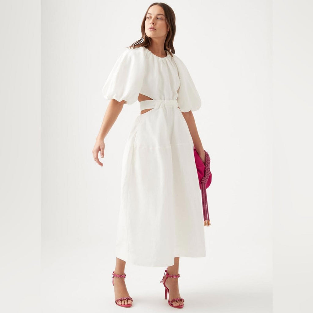 New AJE Mimosa Cut-Out Midi Dress in White, Size AU6 US2 New w/o Tag