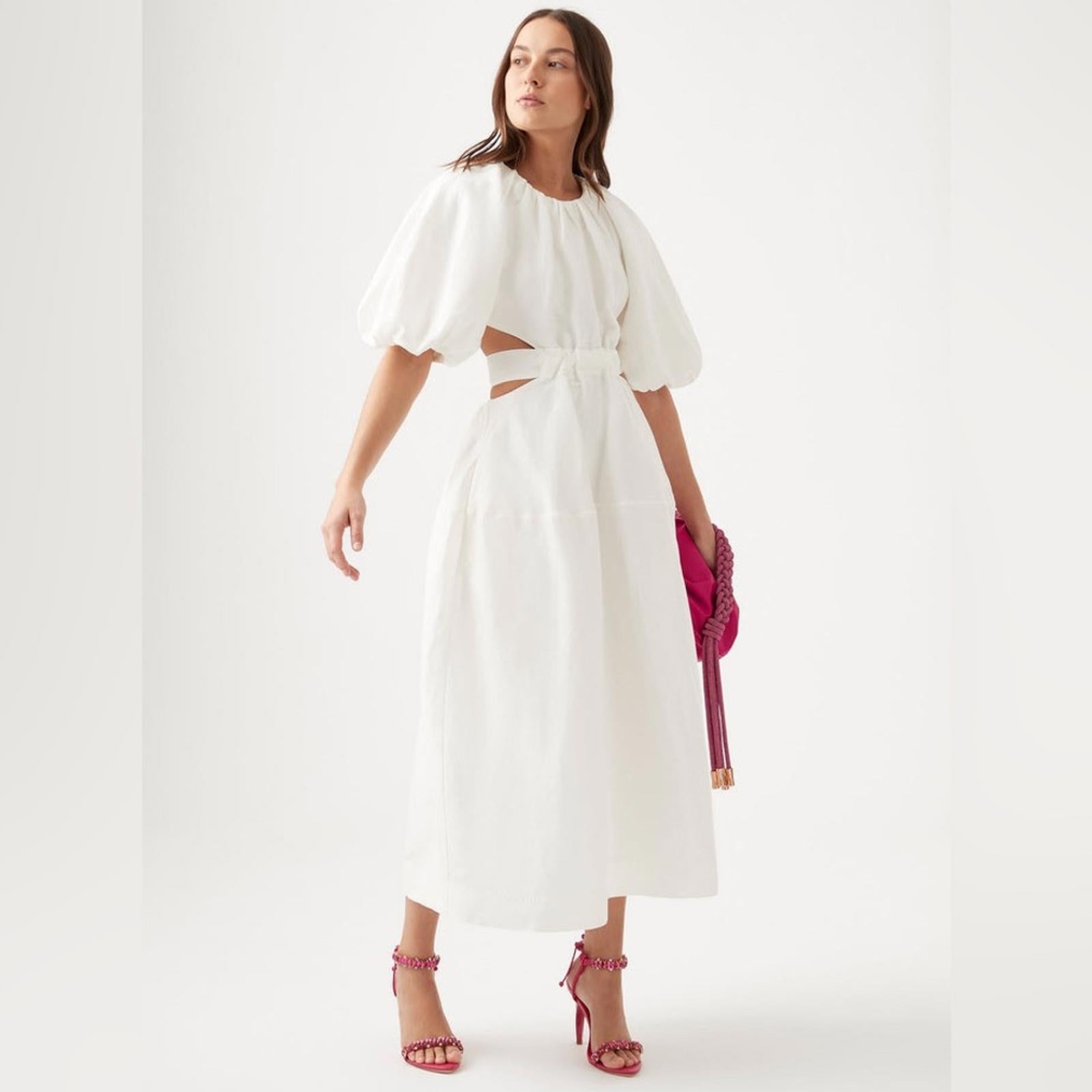 New AJE Mimosa Cut-Out Midi Dress in White, Size AU6 US2 New w/o Tag