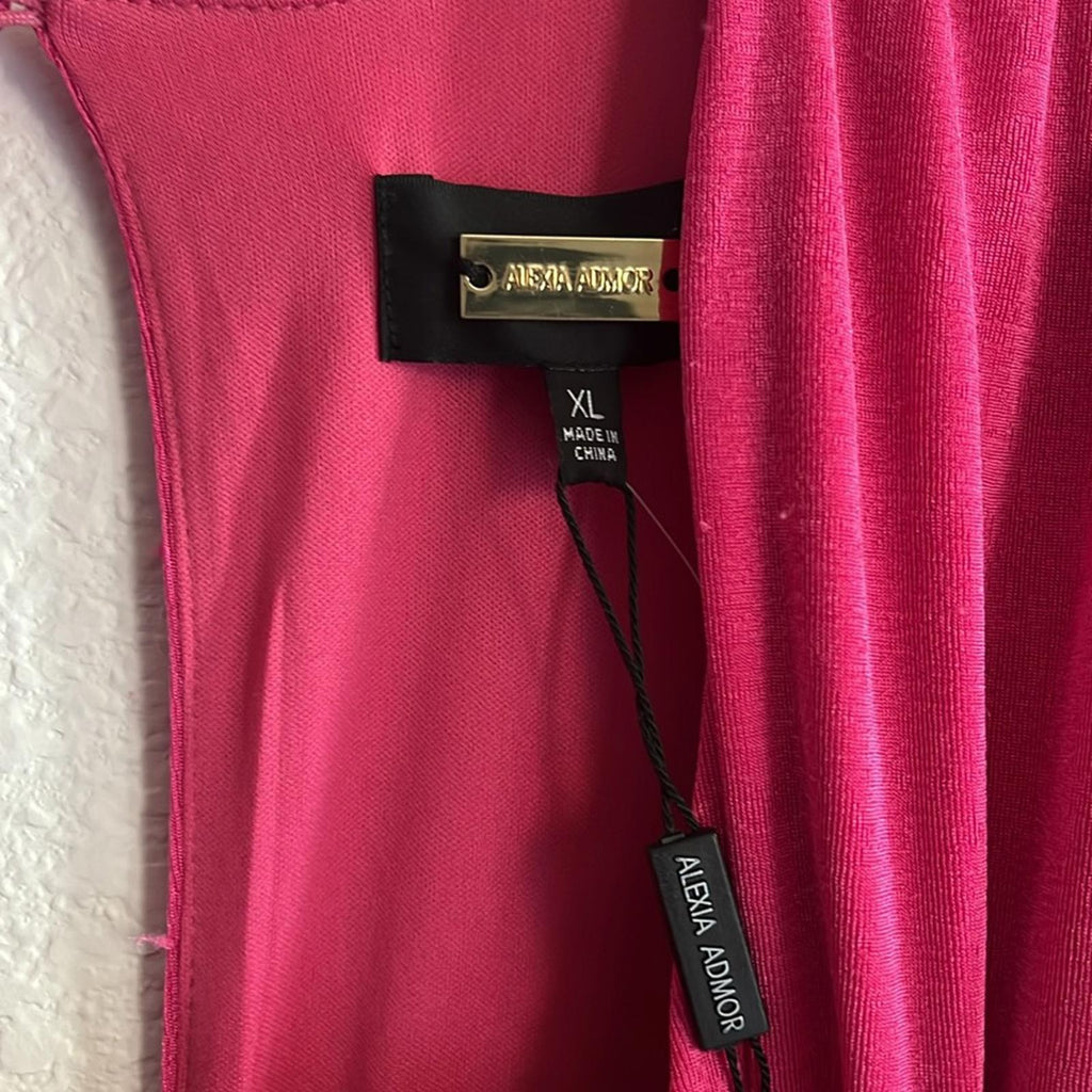 Alexia Admor Fern Puff Sleeve Ruched Drape Sheath Dress in Pink, Size XL NWT